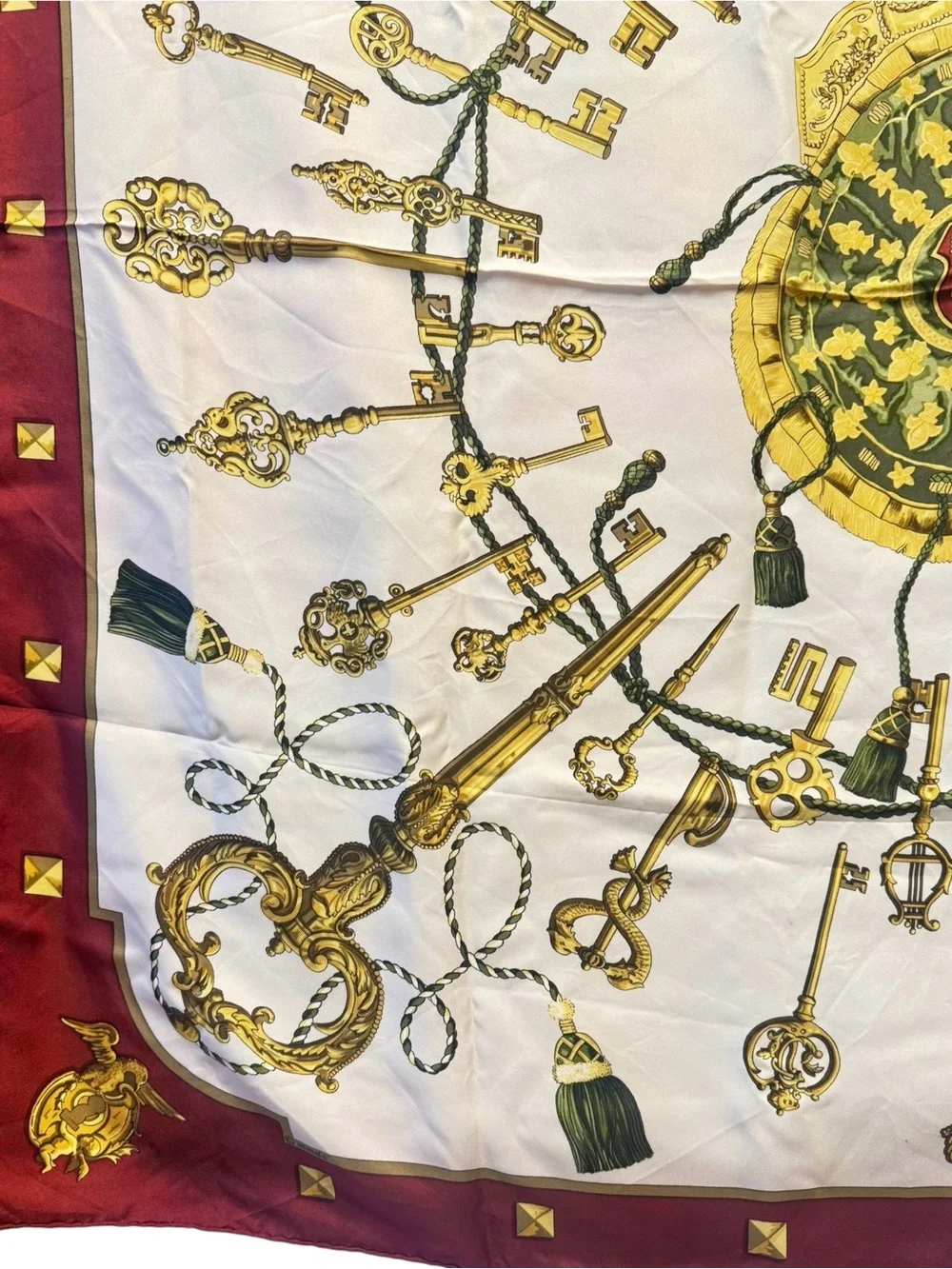 🌈 Hermes Les Cles Carre 90 Silk Scarf - Burgundy